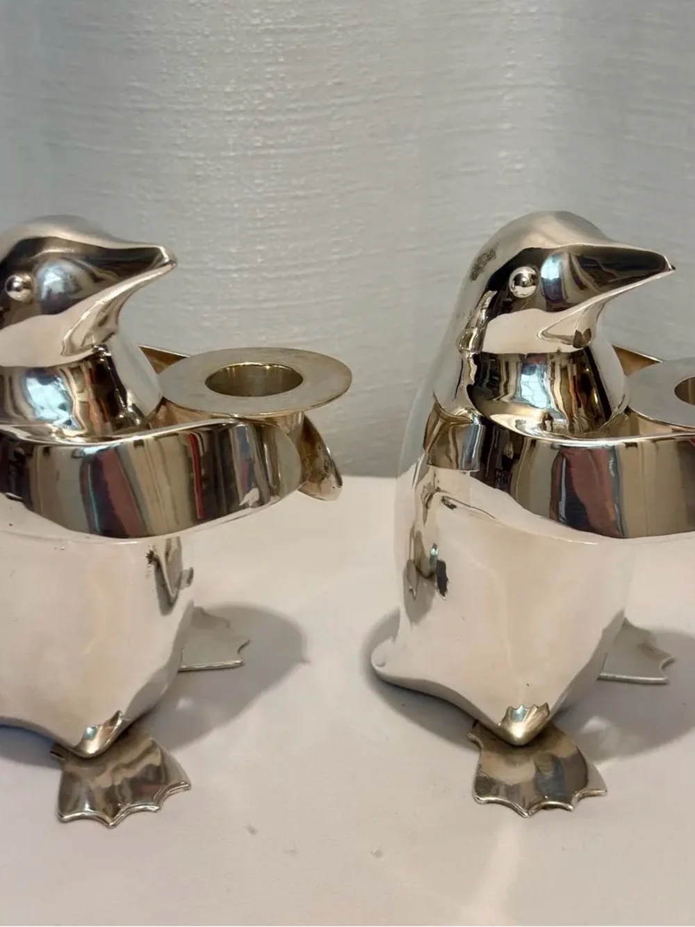 Restoration Hardware Silver Plated Penguin Taper Candle Holders Pair EUC